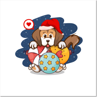 Christmas dog santa hat - ornaments Xmas balls Posters and Art